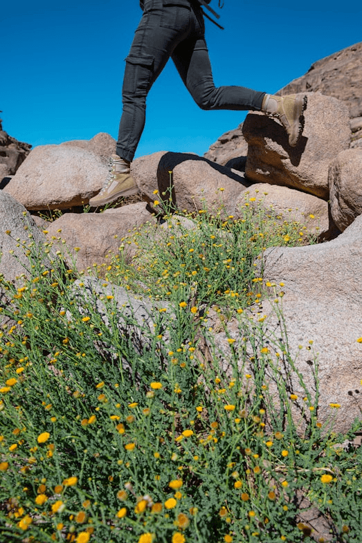 Image of person jumping over rocks